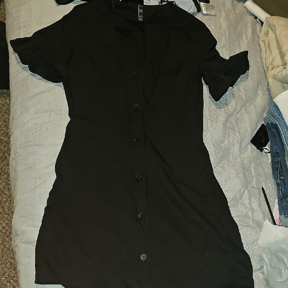 Zara Black Mini Dress with Button Detail